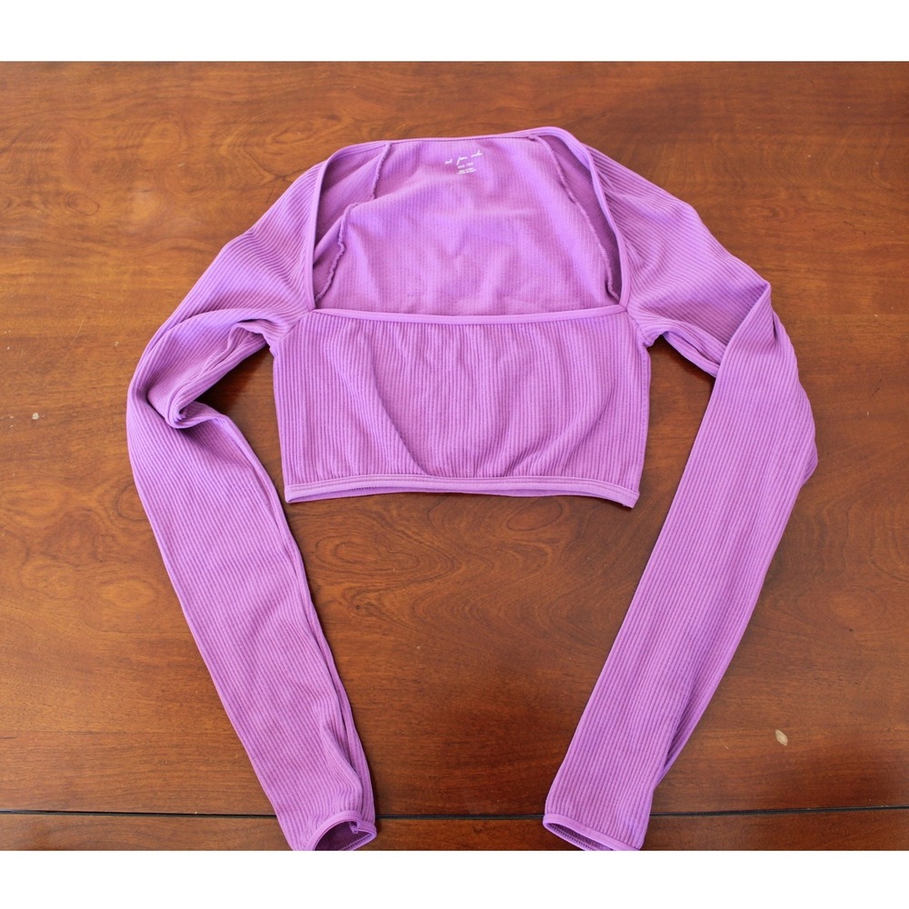 Out From Under Purple Ribbed Square Neck Long Sleeve Crop Top XS/S